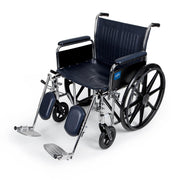 Wheelchair with black seat and wheels on a white background