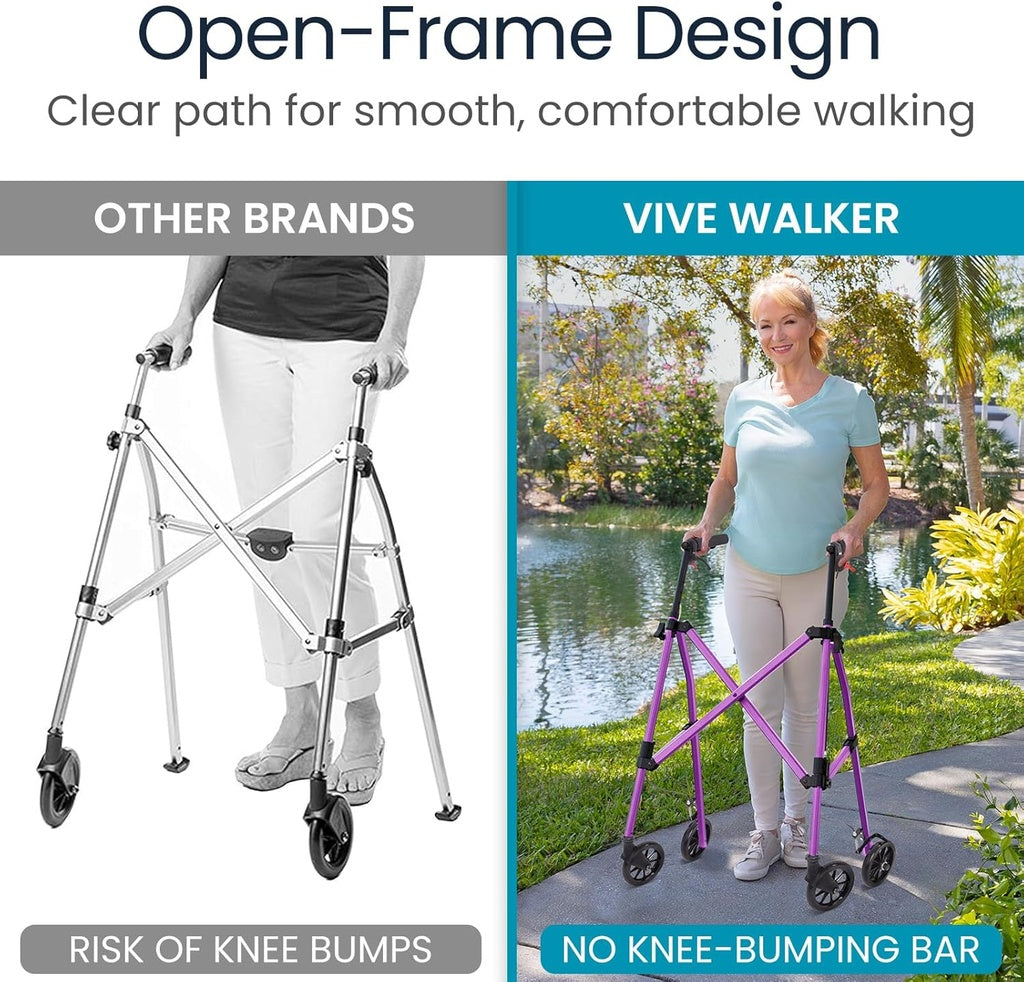 Comparison of a Vive Walker with other brands' walkers, highlighting the Vive Walker's design advantages.