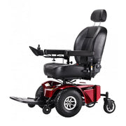 Red and black power wheelchair on a white background