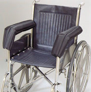 Wheelchair with black seat and armrests on a white background