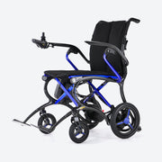 Black and blue folding wheelchair on a white background
