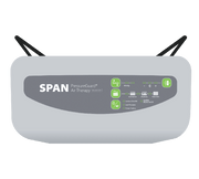 A top-down view of a white and gray HP SPAN PressureGuard Air Therapy system against a solid green background.