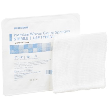 Pack of McKesson gauze sponges on a white background