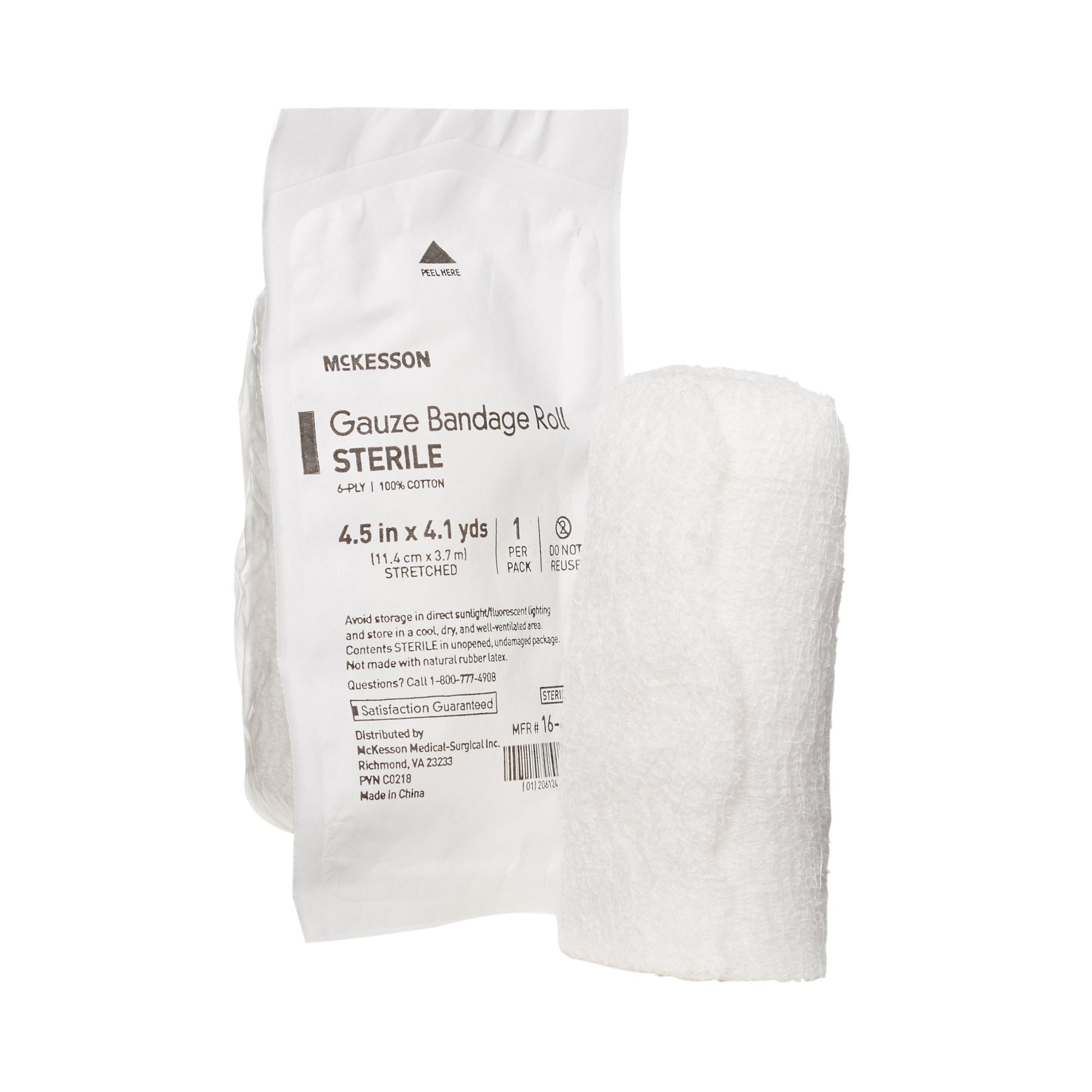 McKesson sterile gauze bandage roll packaging on a white background