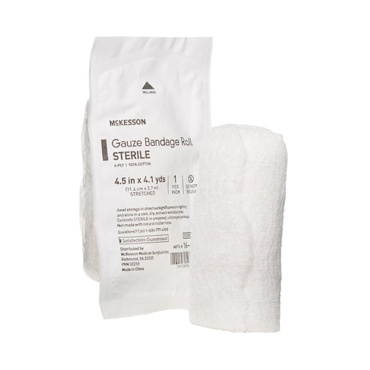 McKesson sterile gauze bandage roll packaging on a white background