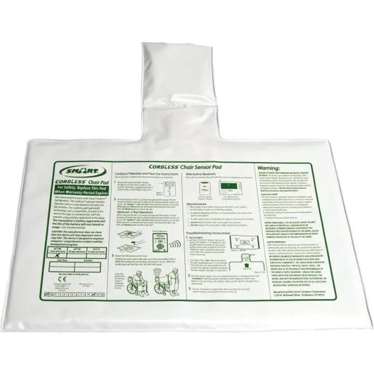 Clear plastic sensor pad with green label on a white background