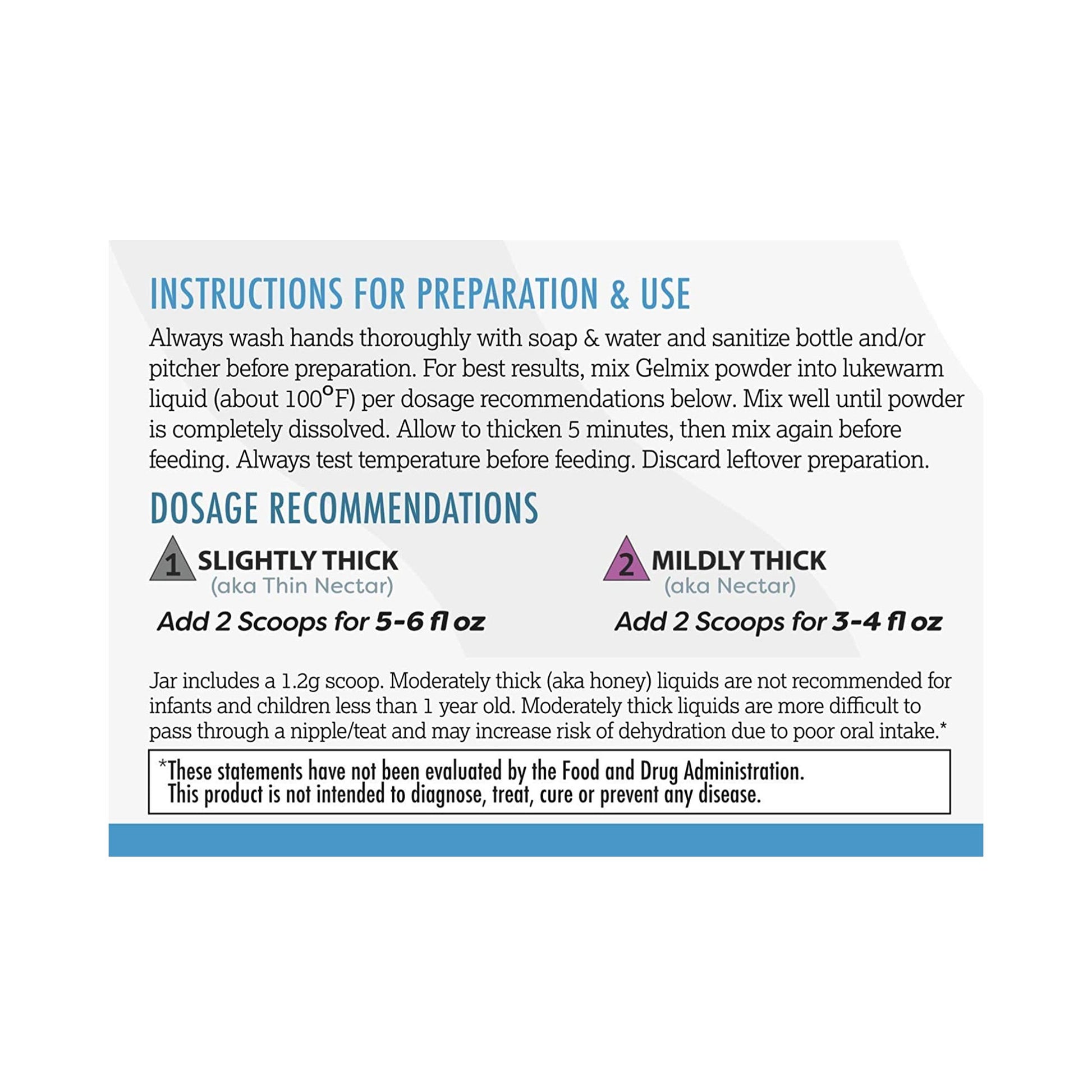 Instructions for preparation and use of a product with dosage recommendations on a white background.