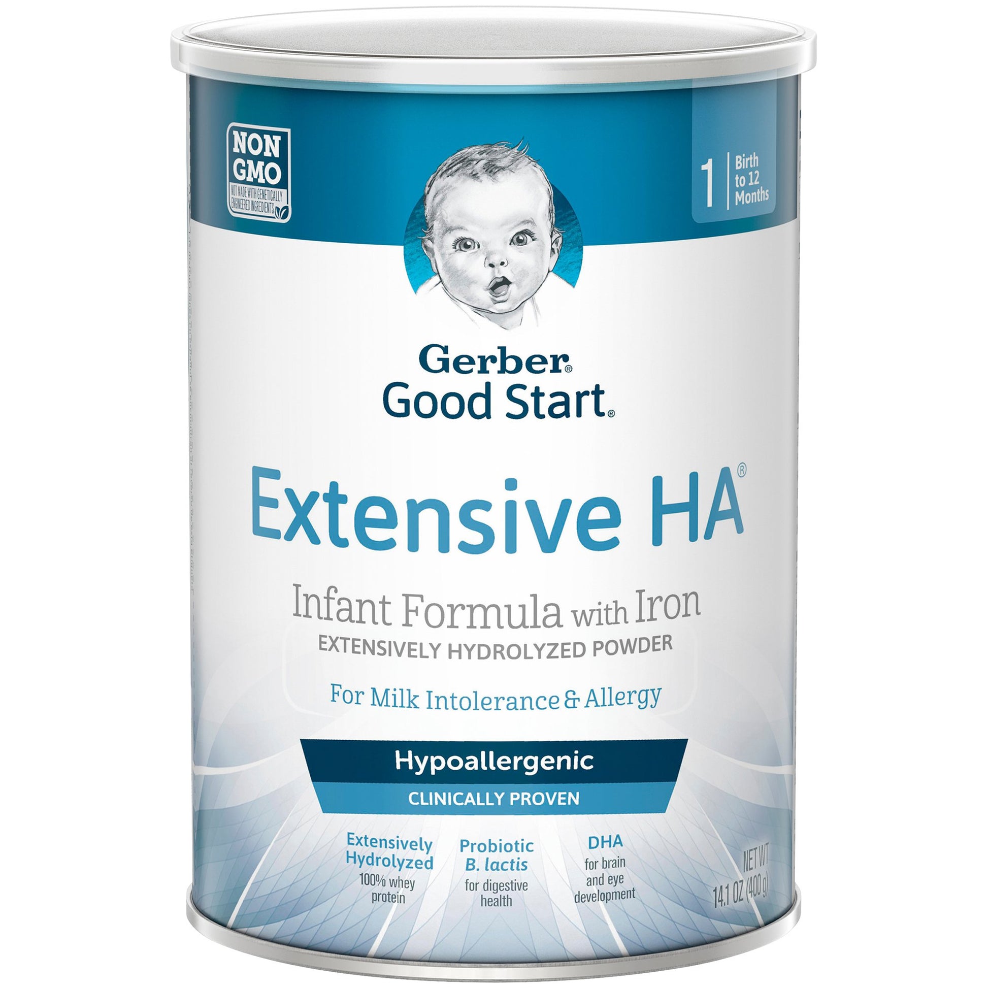 Gerber Good Start Extensive HA infant formula can on a white background