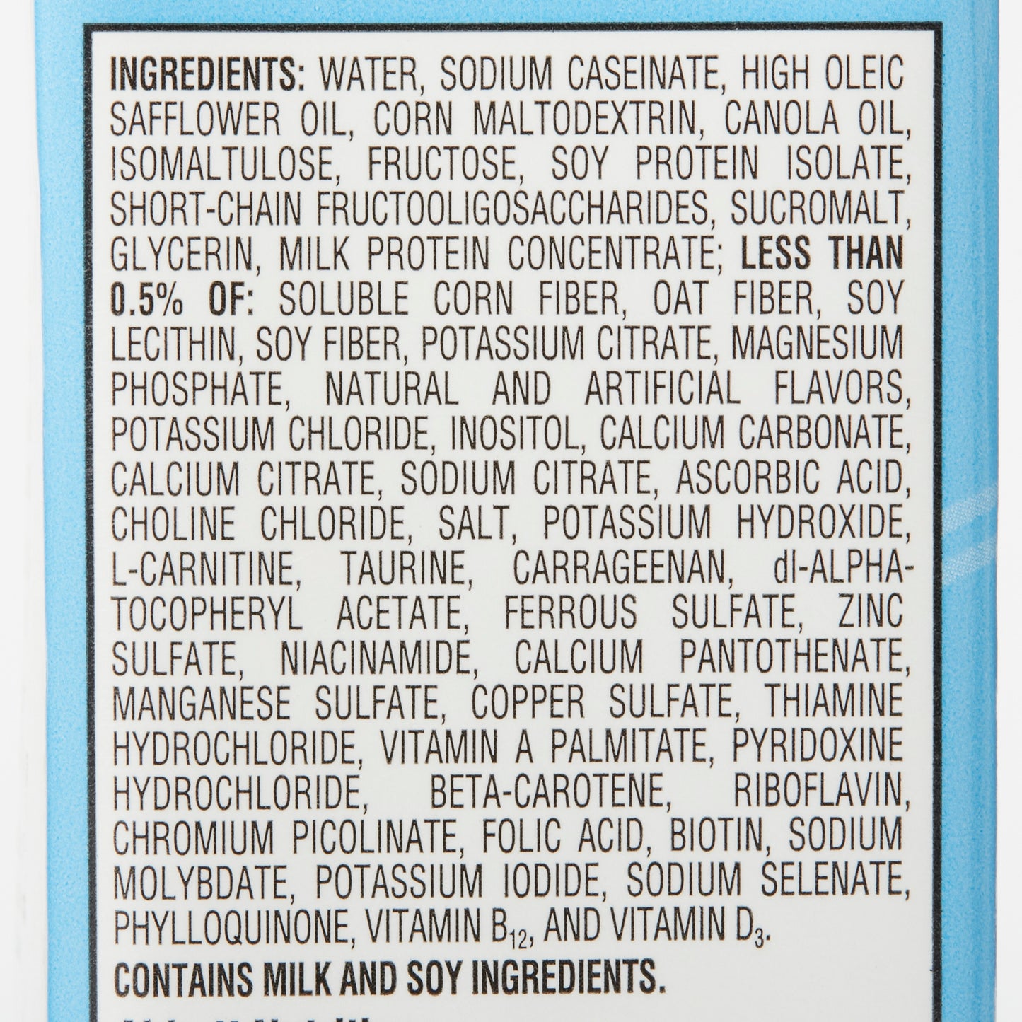 List of ingredients on a product label with a blue border.