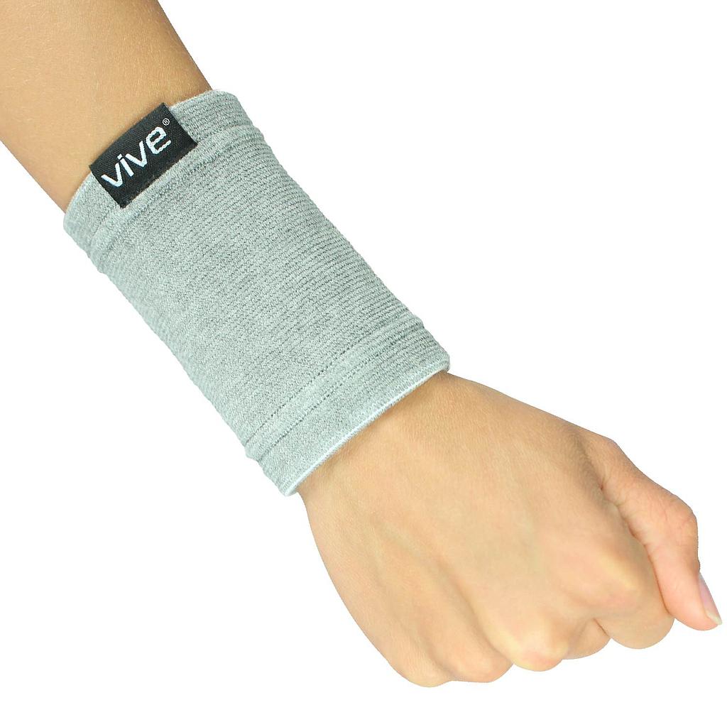 Light gray wristband with 'vive' branding on a white background