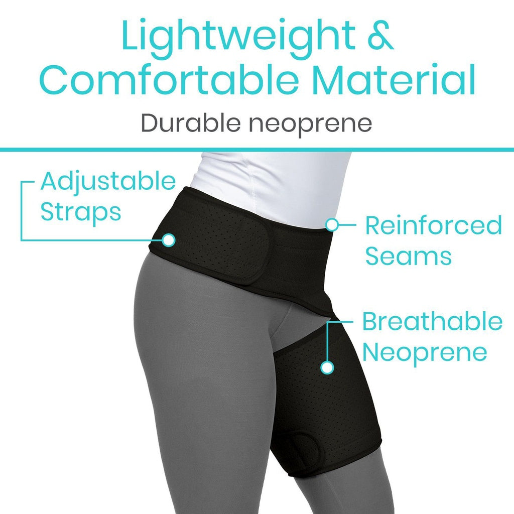 Black waist trainer with text highlighting features on a white background