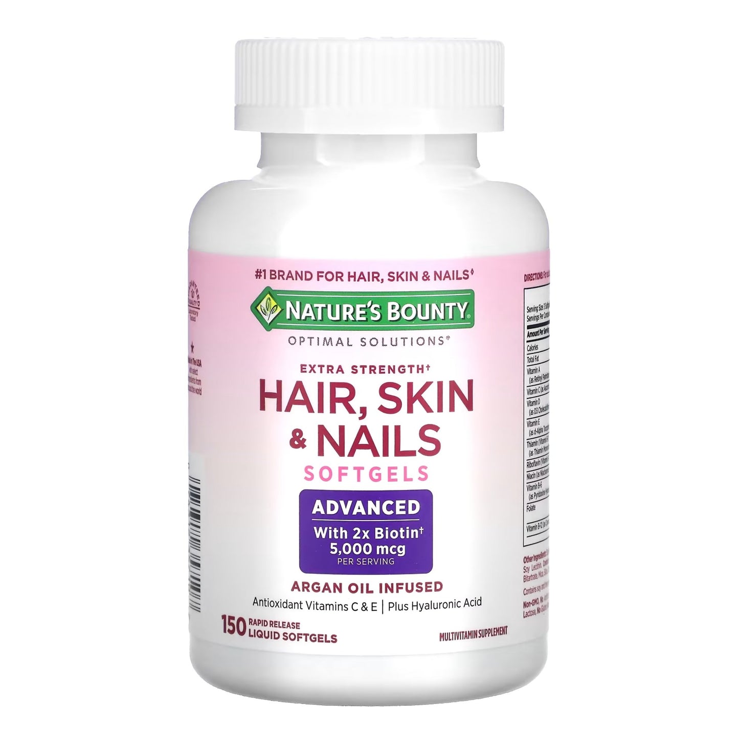 Nature's Bounty Hair, Skin & Nails supplement bottle on a white background