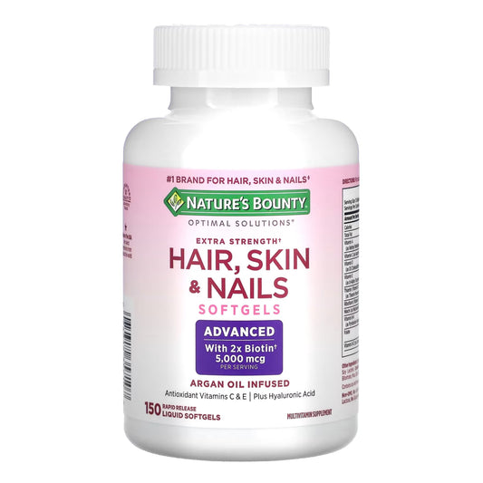 Nature's Bounty Hair, Skin & Nails supplement bottle on a white background