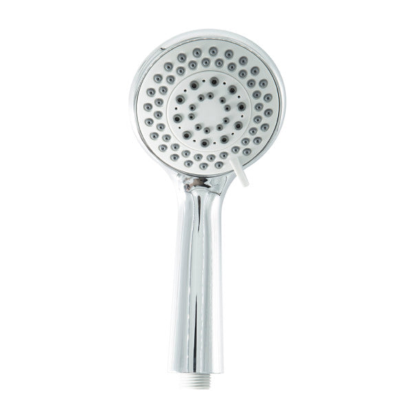 Chrome shower head on a white background