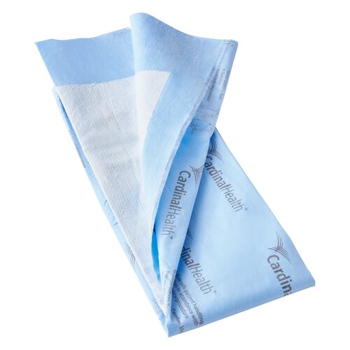 Three blue sanitary pads with 'Cardinal Health' branding on a white background