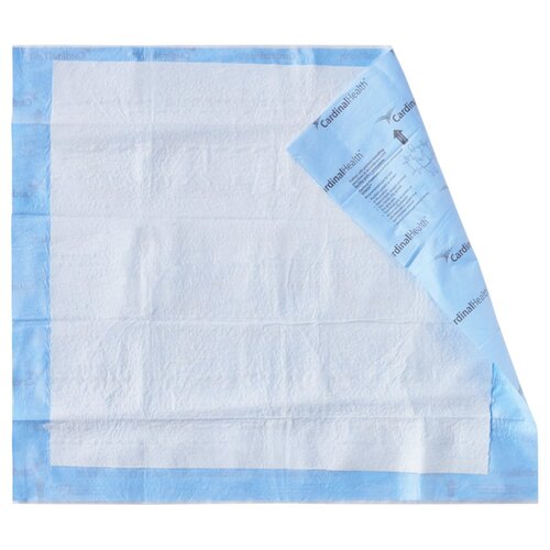 Disposable diaper with blue border and 'Cardinal Health' branding on a white background