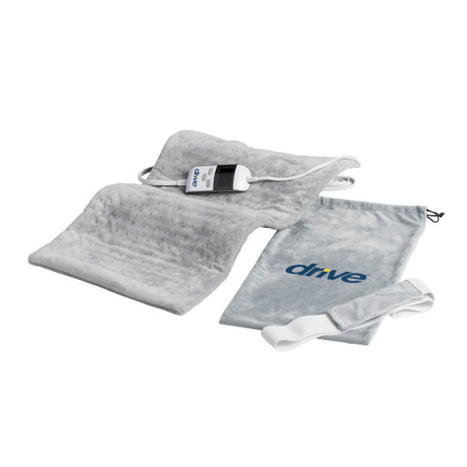 Gray heating pad with 'drive' branding on a white background