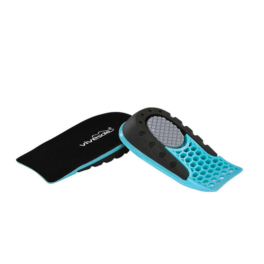 Black and blue shoe sole with textured design on a white background