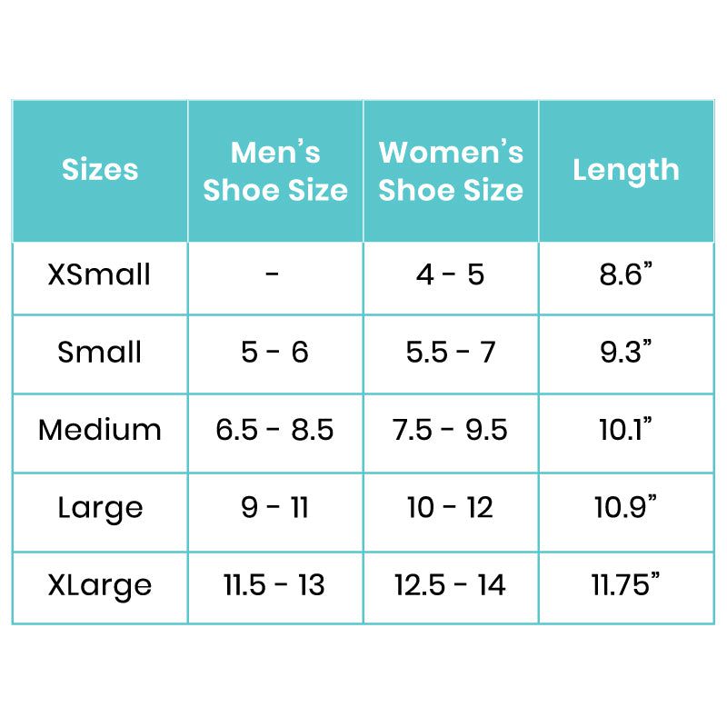 Size chart for shoes comparing men's and women's sizes with length measurements.