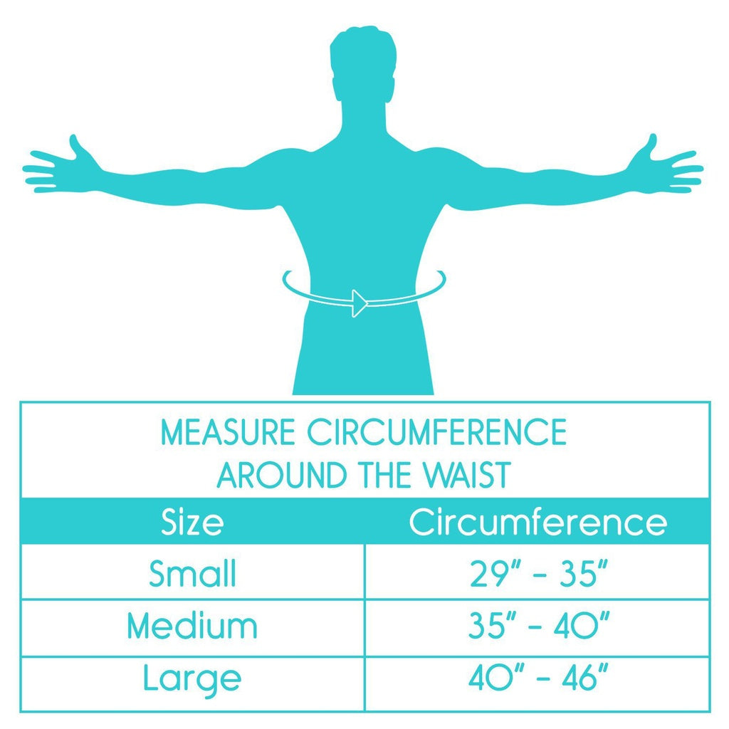 Measurement chart for waist circumference with a blue silhouette of a person on a white background