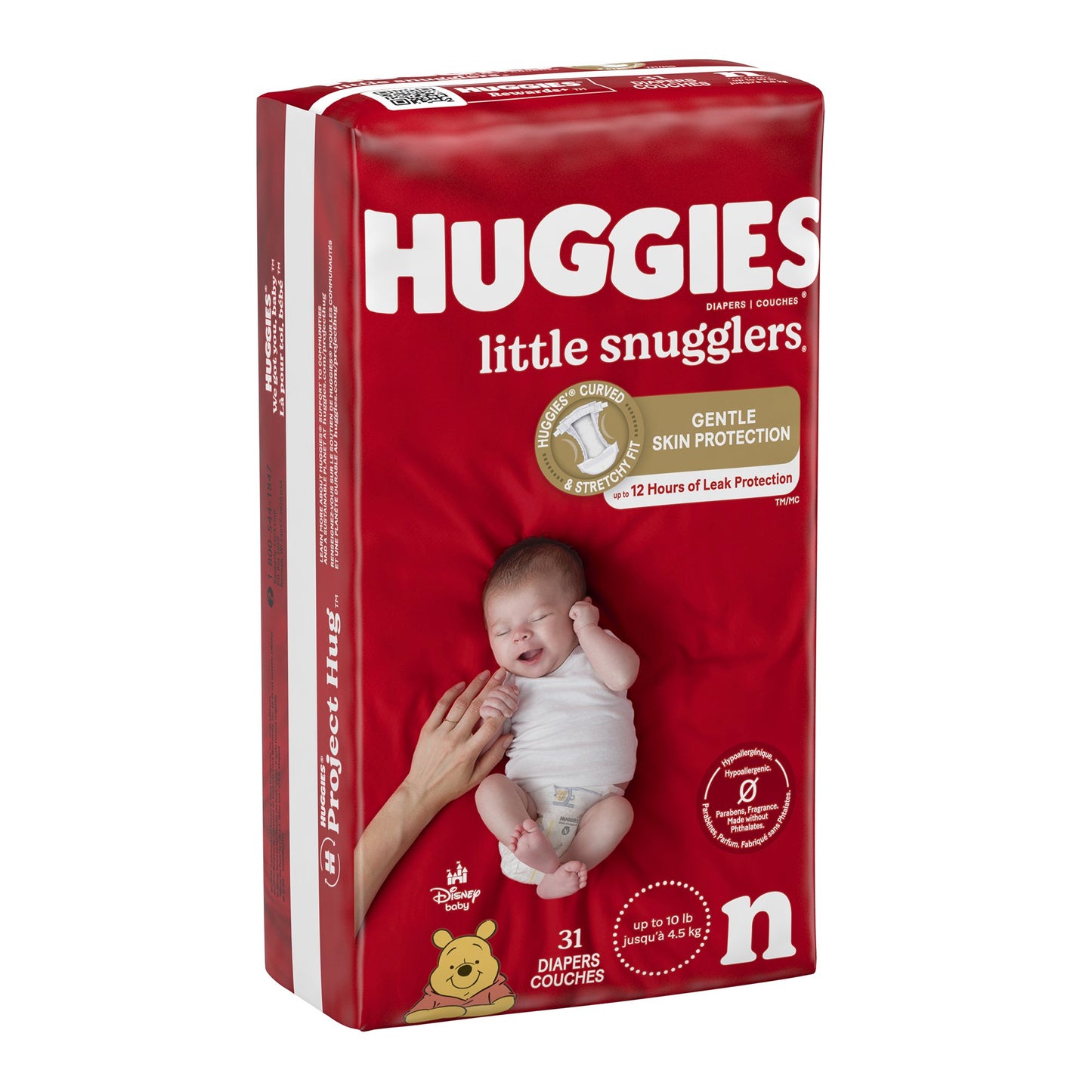 Huggies diaper package with a baby on a white background