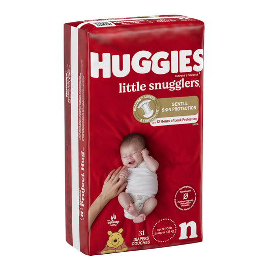 Huggies diaper package with a baby on a white background
