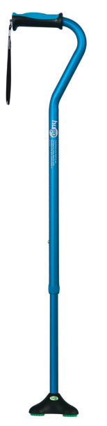 Blue cane with a black handle on a white background