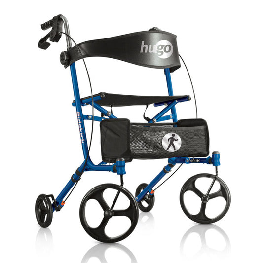 Blue walker with 'hugo' branding on a white background