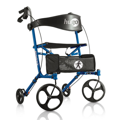 Blue walker with 'hugo' branding on a white background