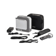 Collection of electronic devices and accessories on a white background