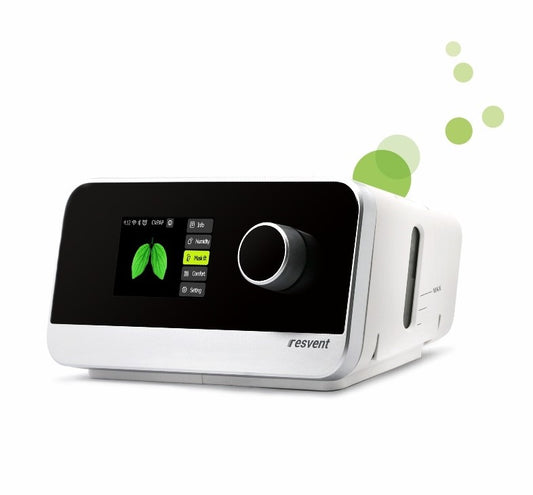 White electronic device with a digital display and control knob on a white background, featuring the brand 'resvent'.