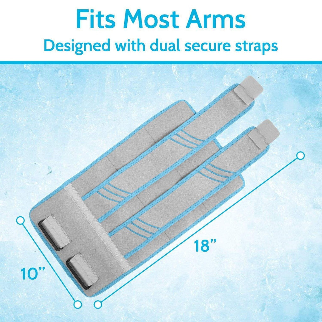 Gray arm sling with dual secure straps on a blue background