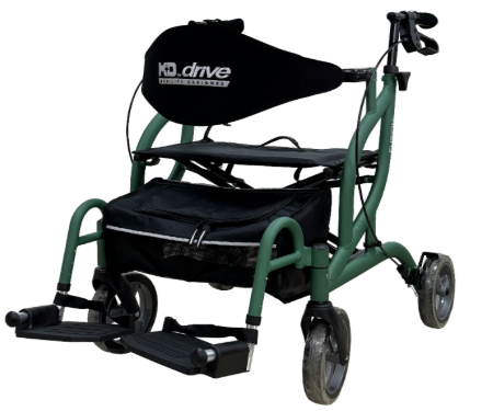 forest green rollator with Drive branding on a white background