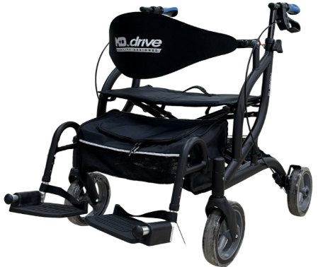 Black rollator with Drive branding on a white background