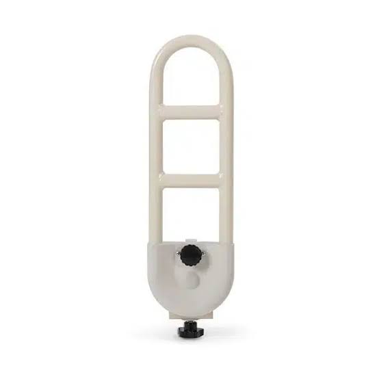 An off-white plastic safety guard rail with a three-step upright design and a black locking nut at the bottom, shown on a plain white background.