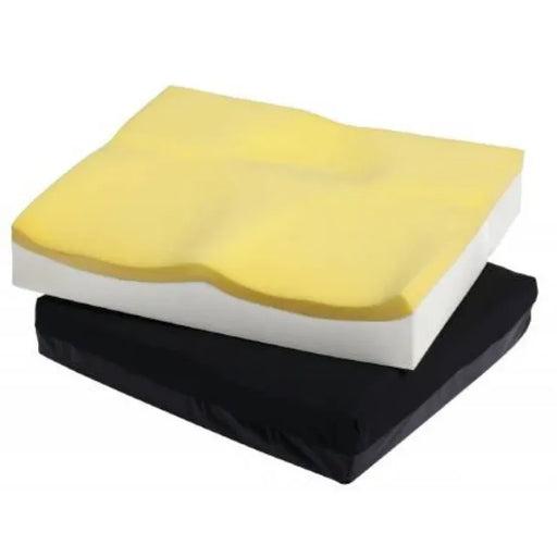 Two rectangular foam or cushion-like pads stacked on a white background, with the top pad in pale yellow and the bottom pad in black.