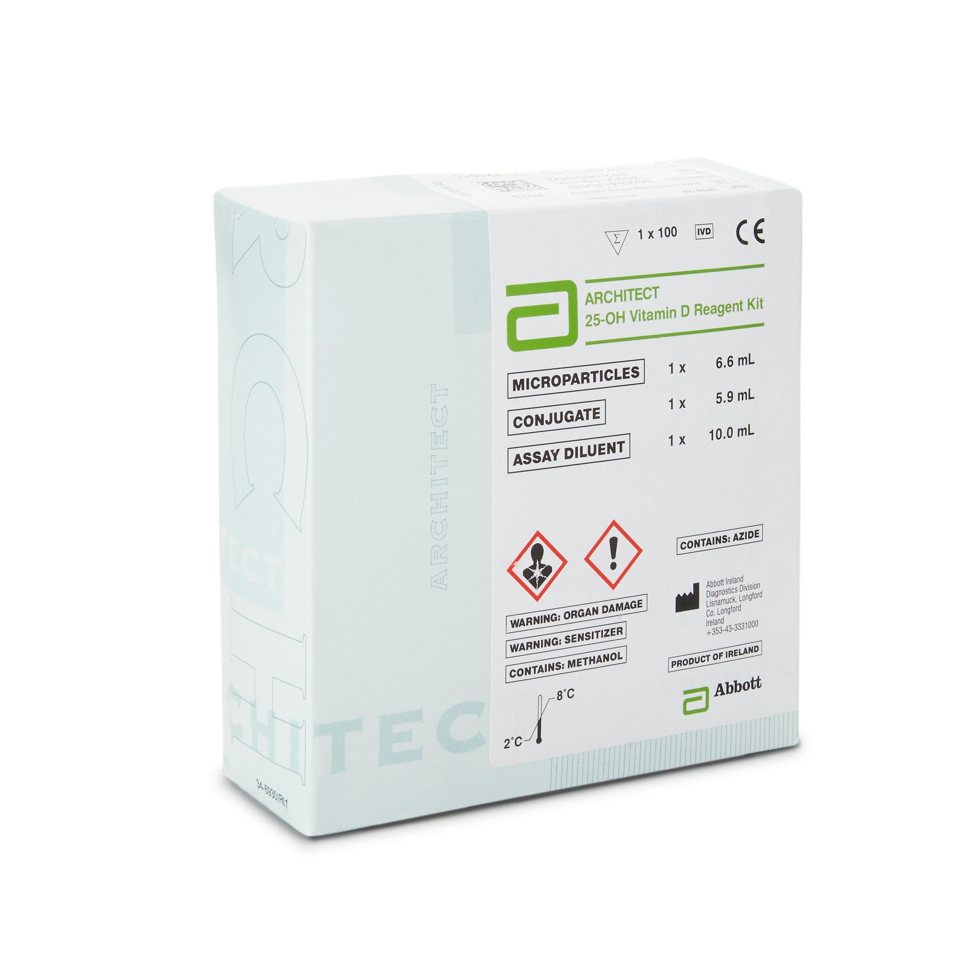 Box of Abbott ARCHITECT 25-OH Vitamin D Reagent Kit on a white background