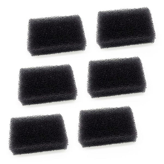 Six black rectangular foam filters on a white background