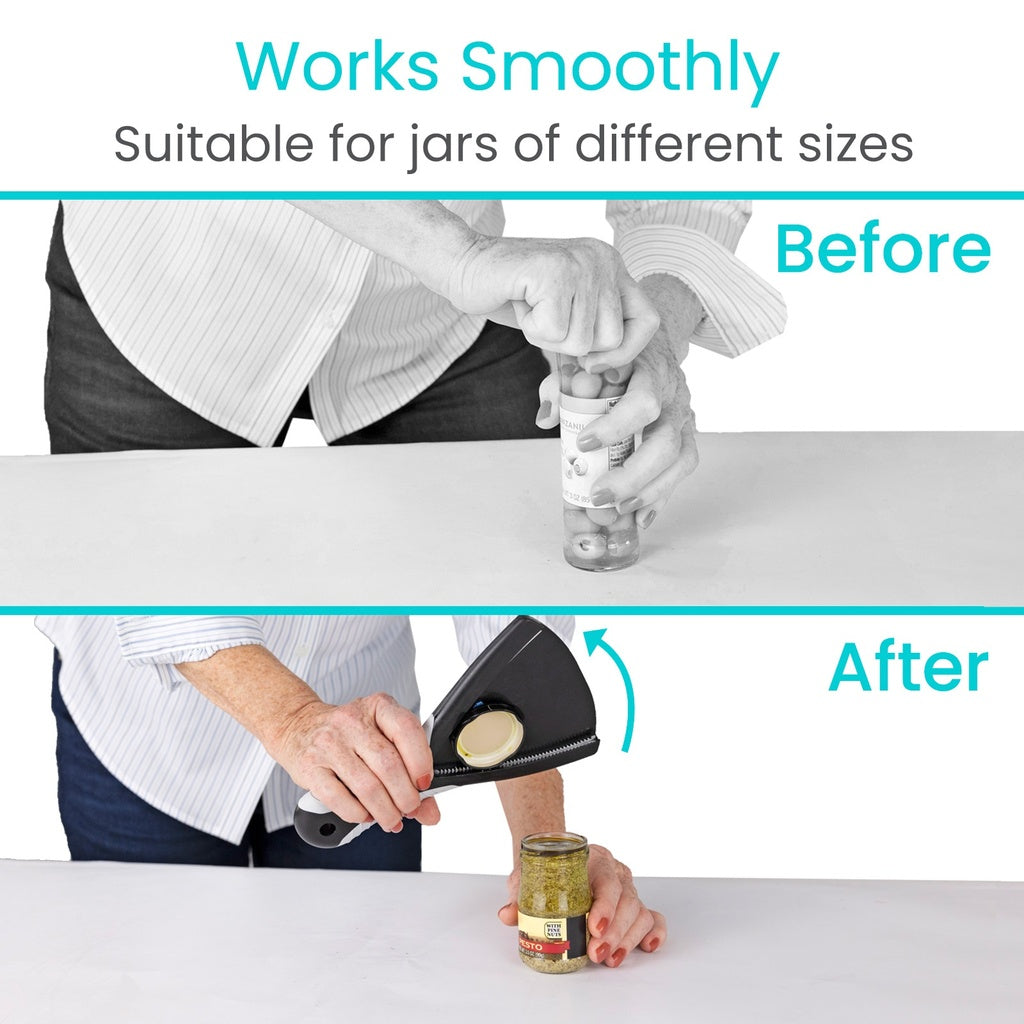 Before and after comparison of using a jar opener on jars of different sizes.