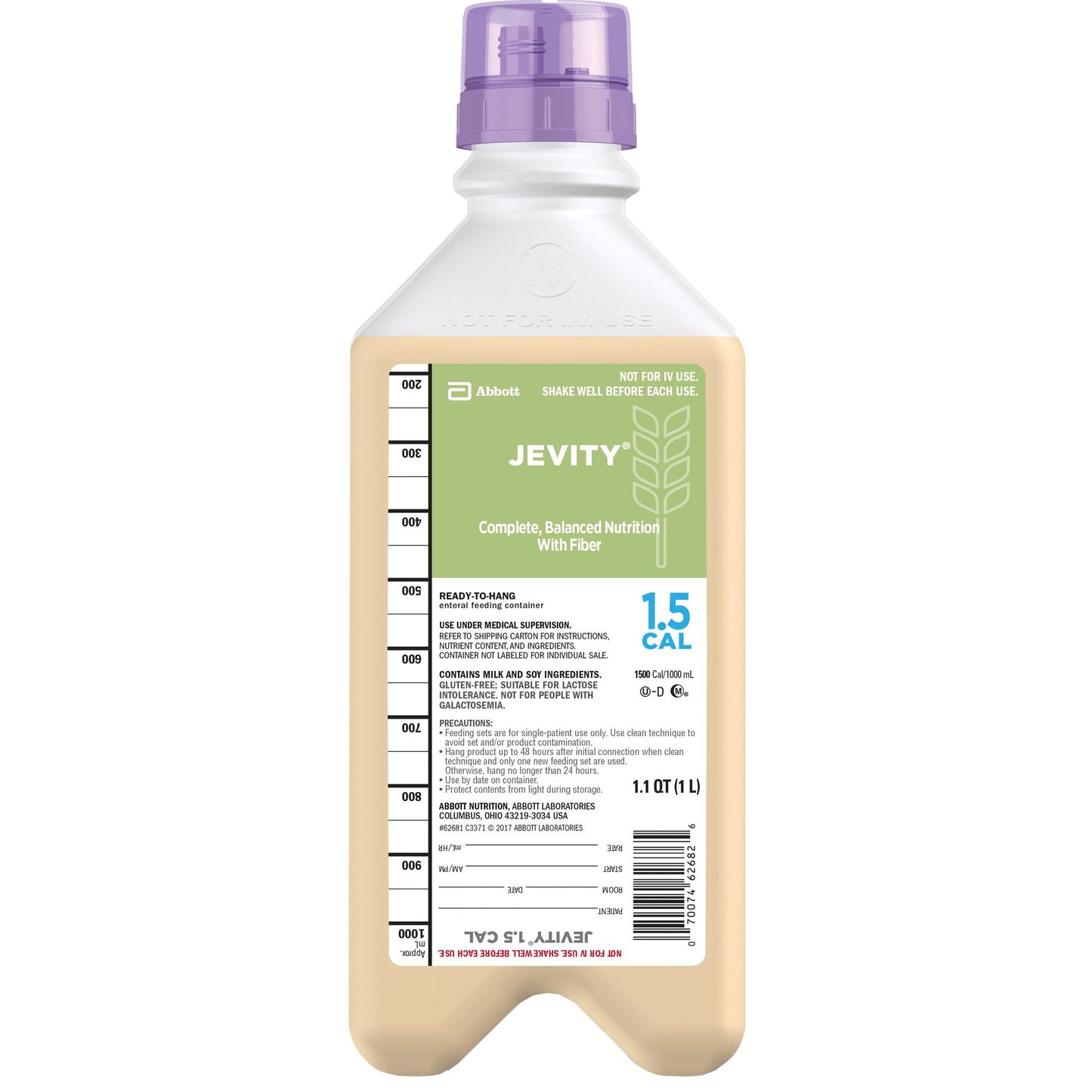 Bottle of Jevity nutritional supplement with a purple cap on a white background