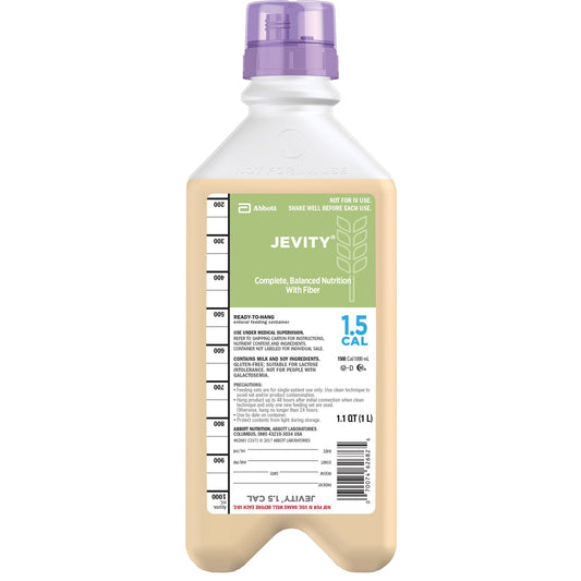 Bottle of Jevity nutritional supplement with a purple cap on a white background