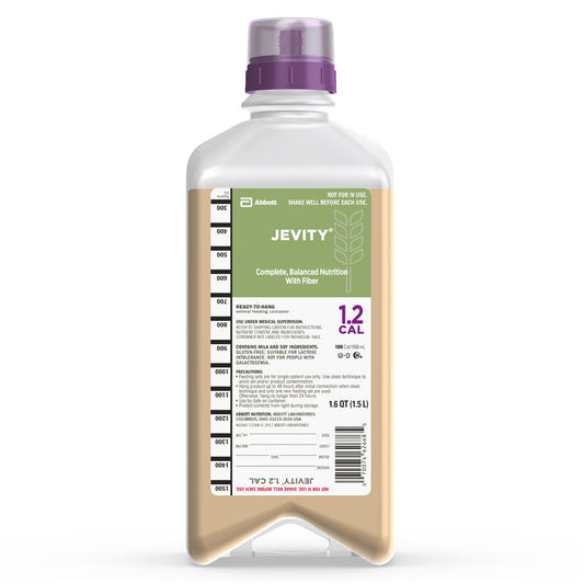 Bottle of Jevity nutritional supplement with a white label on a white background