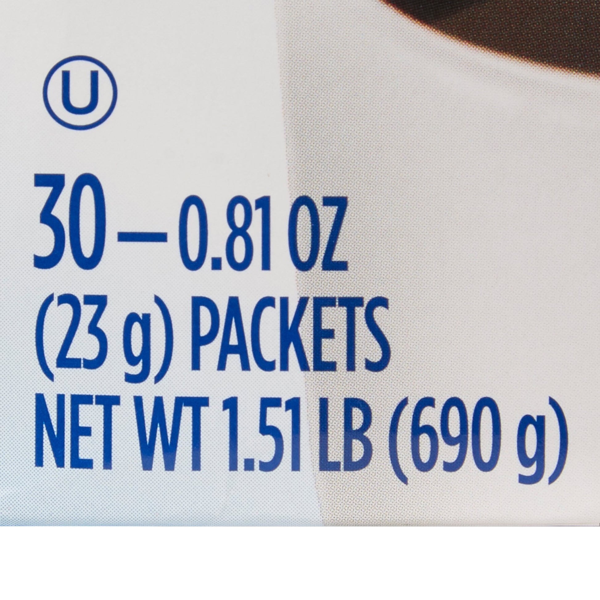 Nutritional label with blue text on a white background