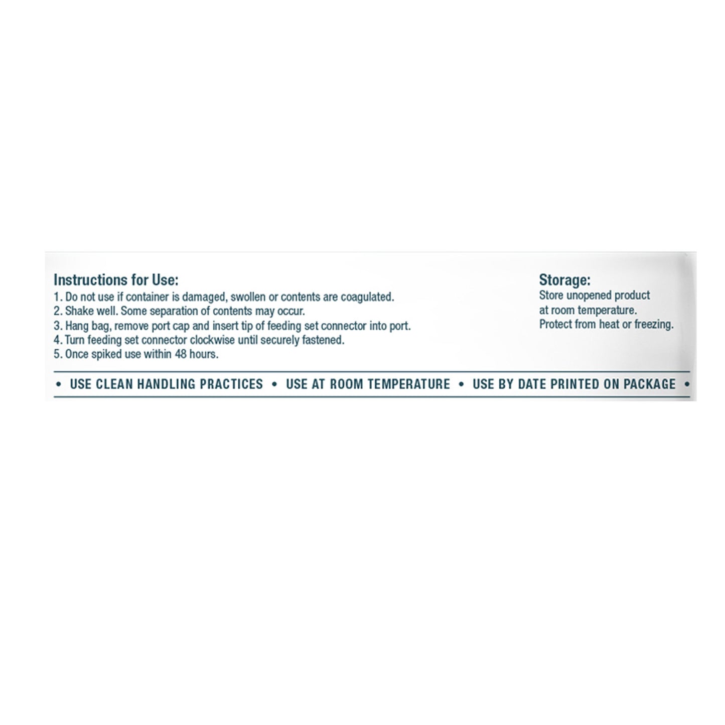 Product label with instructions and storage details on a white background