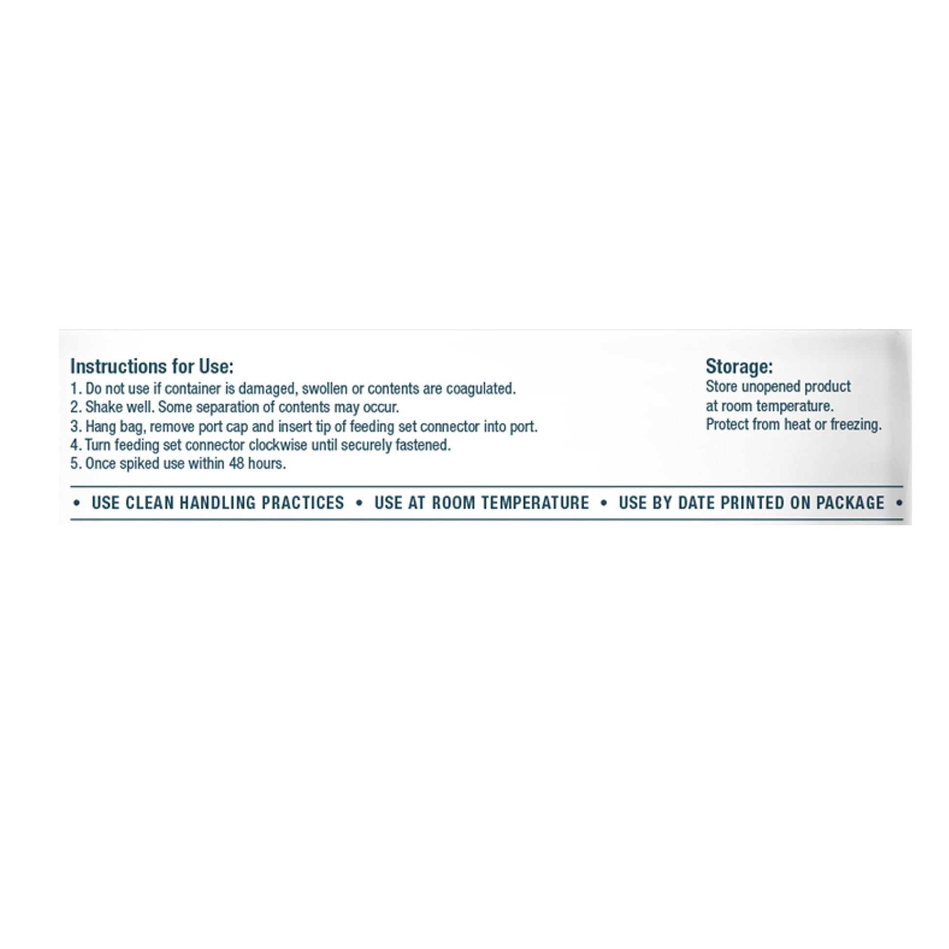 Product label with instructions and storage details on a white background