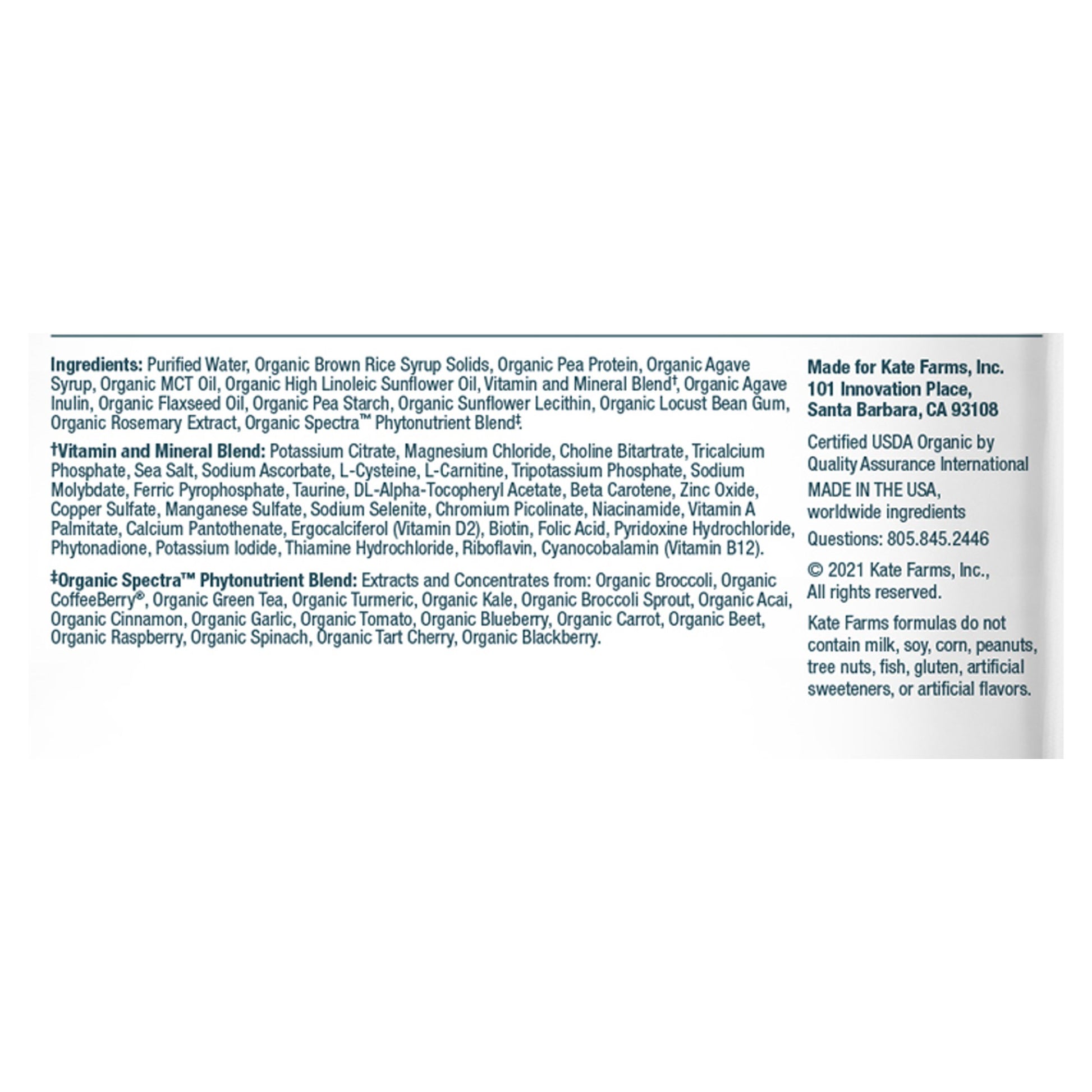 Product label with detailed ingredient list and branding information on a white background