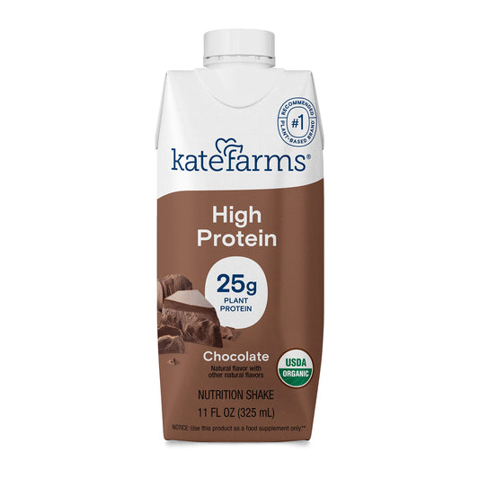 Kate Farms High Protein Chocolate shake container on a white background