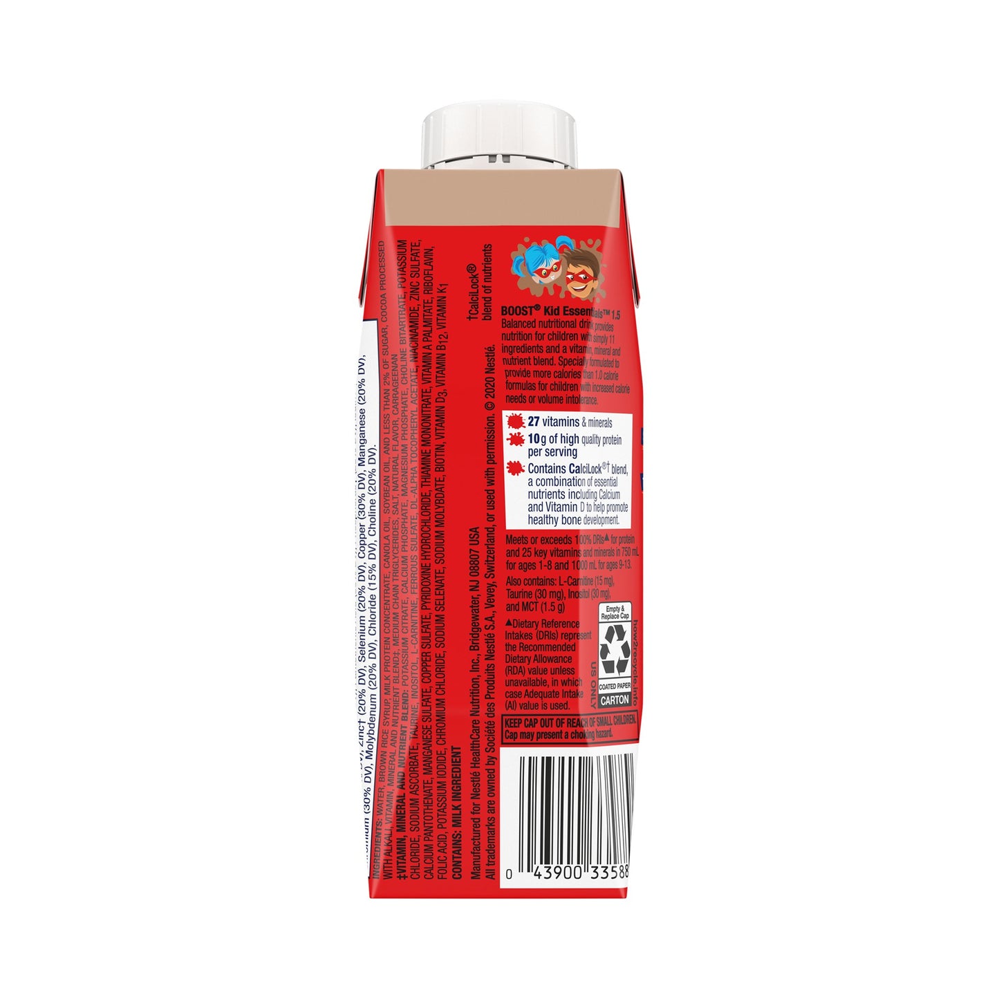 Red juice box with white cap on a white background