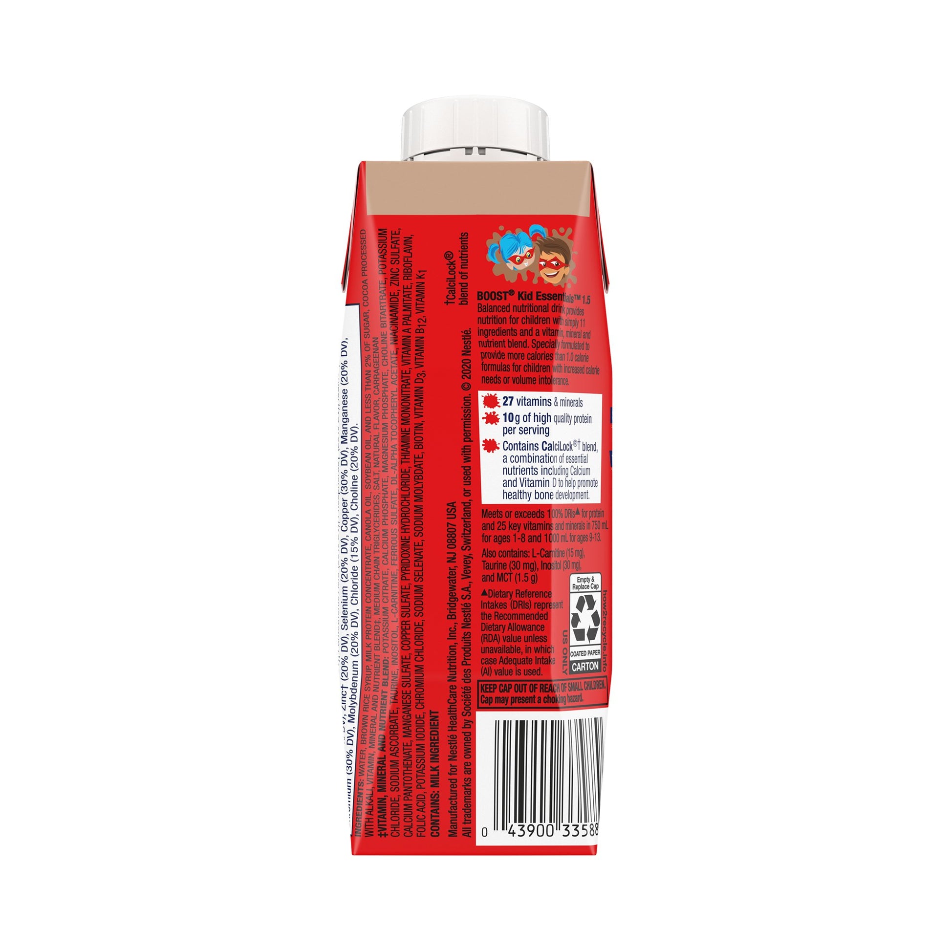 Red juice box with white cap on a white background