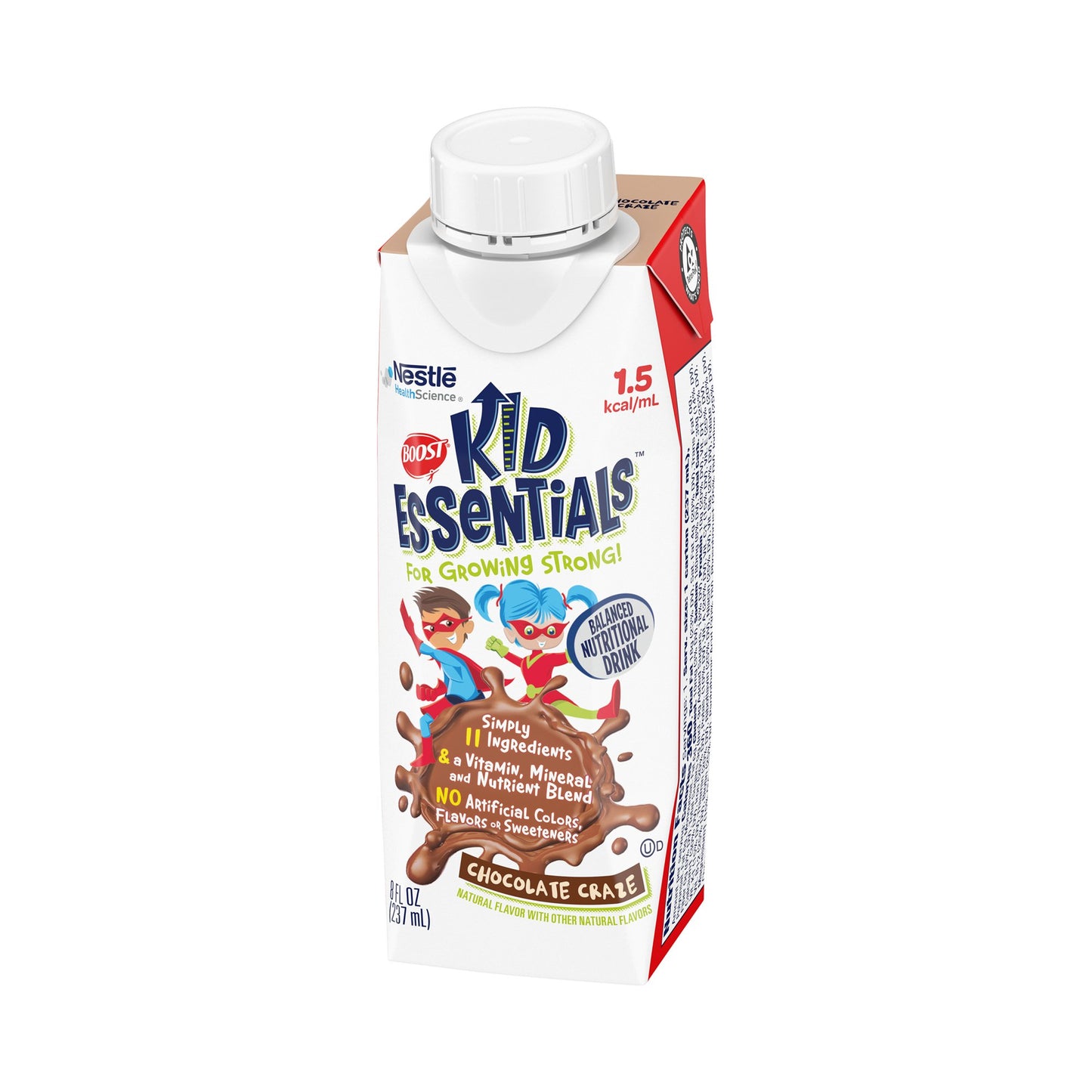 Nestle Kid Essentials chocolate drink carton on a white background